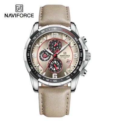 NAVIFORCE NF8020 Men's Luxury Leisure Watch Men's Top Brand Multifunction Sport Men Watch Waterproof Automatic Date Watch Men's - Silver White